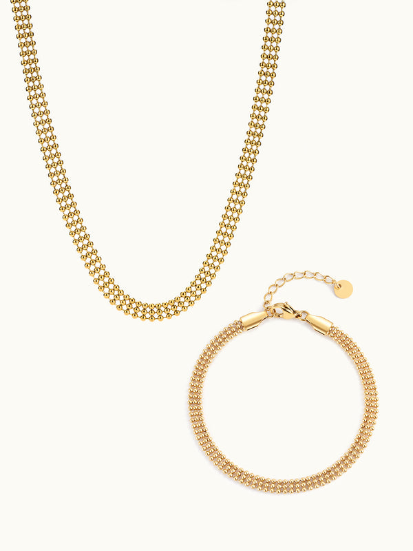 Three Strand Small Ball Necklace & Bracelet Set