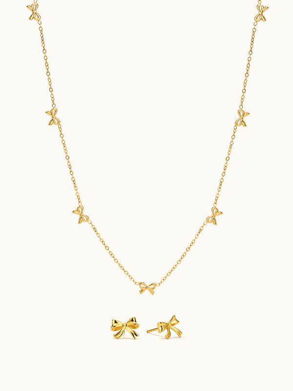 Mini Bow Necklace & Stud Earrings Set
