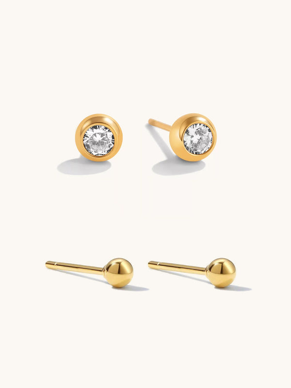 Classic Zirkon & Ball Stud Ohrringe Set