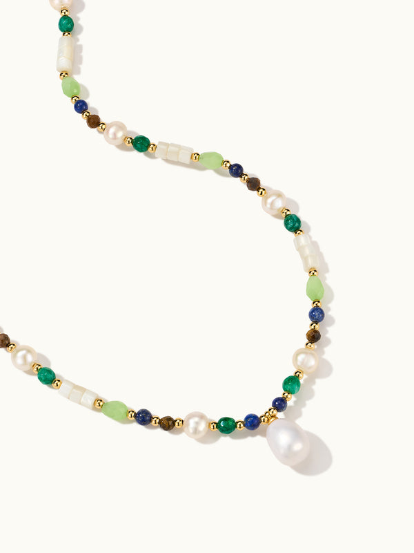 Pearl Agate Smoky Quartz Kette