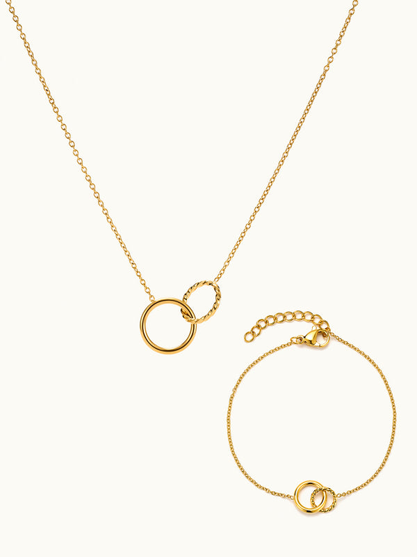 Double Ring Connection Necklace & Bracelet Set