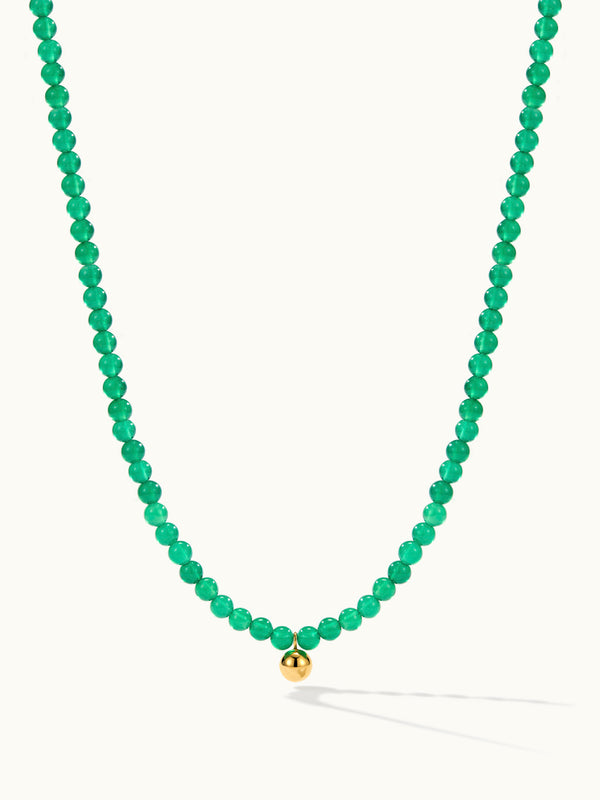 Green Agate Small Gold Bead Kette