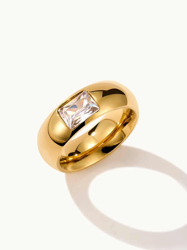 Flush Set Square Solitaire Ring