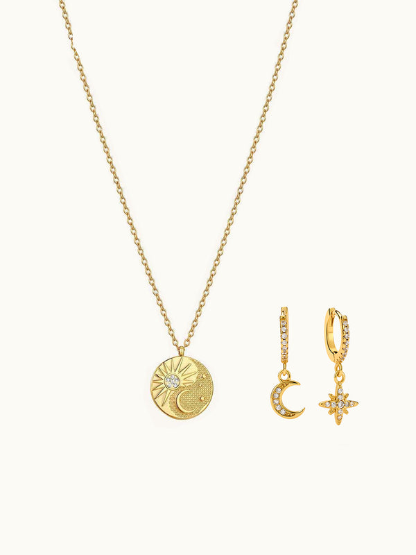 Sun and Moon Necklace & Hoop Earrings Set