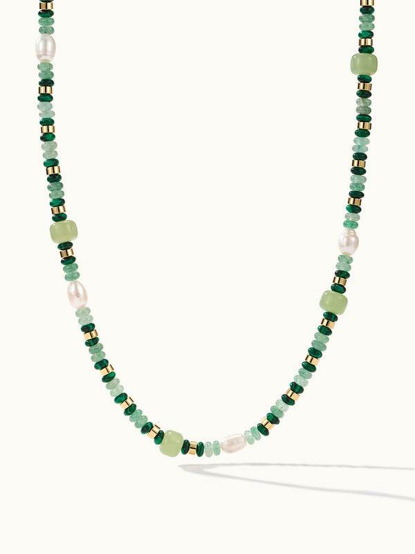 Boho Irregular Aventurine & Pearl Strand Kette