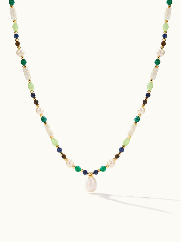 Pearl Agate Smoky Quartz Kette
