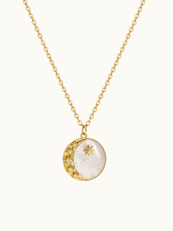 Disc Crescent Moon Star Necklace