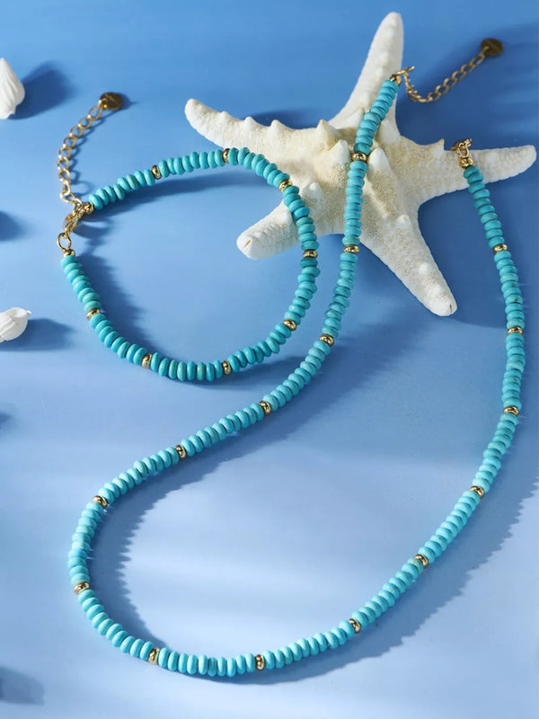 Turquoise Rondelle Beaded Kette & Armband Set