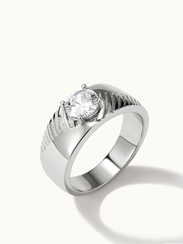 Twill Solitaire Round Zirconia Ring