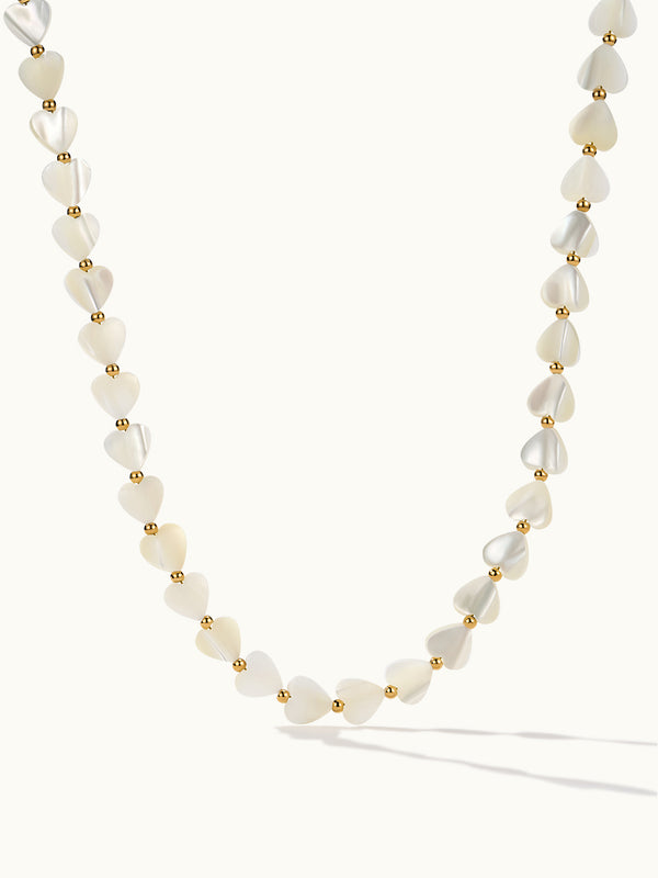 Heart White Shells With Gold Bead Kette
