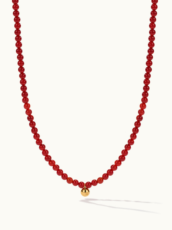 Red Agate Small Gold Bead Kette
