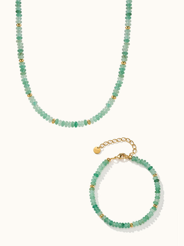 Green Crystal Stone Bead Kette und Armband Set