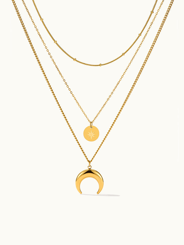 Three Layer Star Moon Design Kette