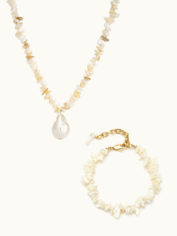 Baroque Pearl Spiral Shell Kette und Armband Set