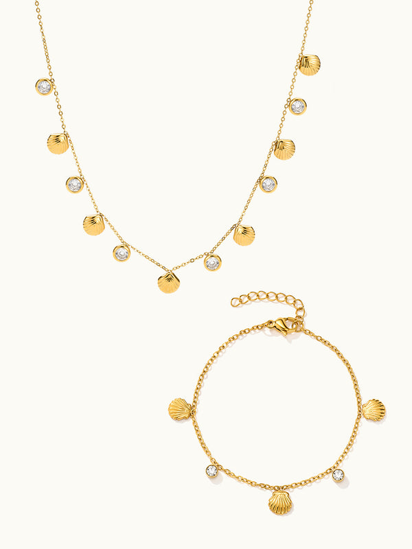 White Zirkon Shell Dangle Kette und Armband Set