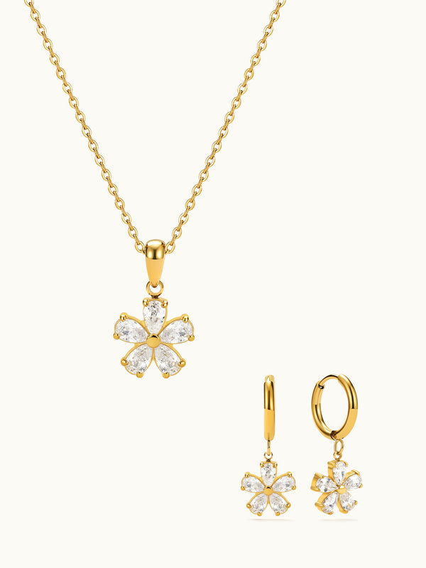Five Flower Petal Dangle Kette & Ohrringe Set
