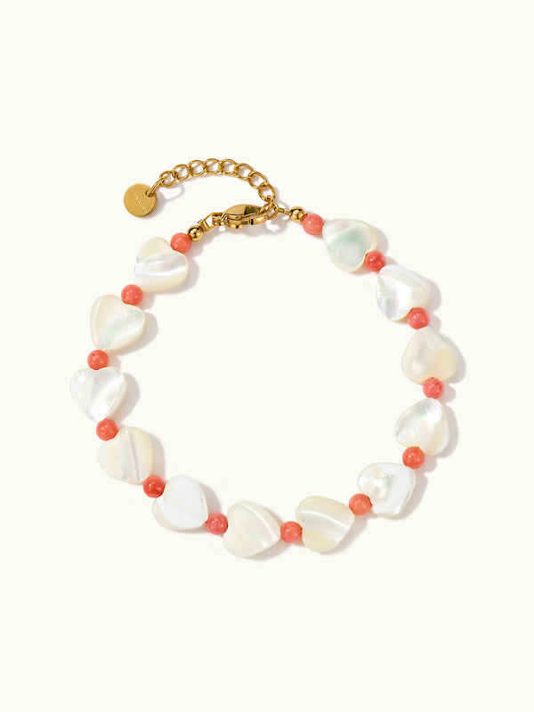 Heart Mother-Of-Pearl With Pink Bead Armband