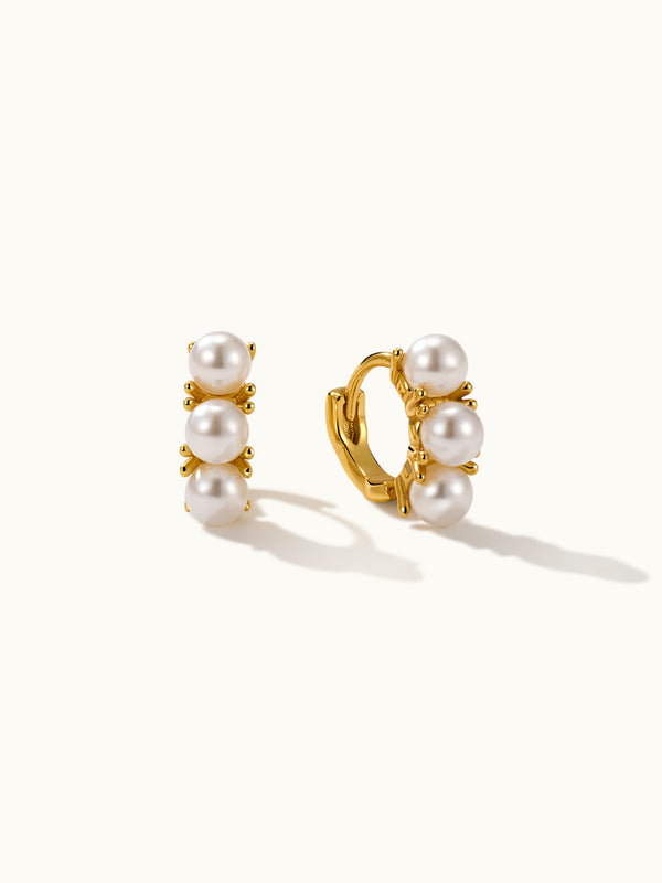 Button Pearl Hoop Earrings