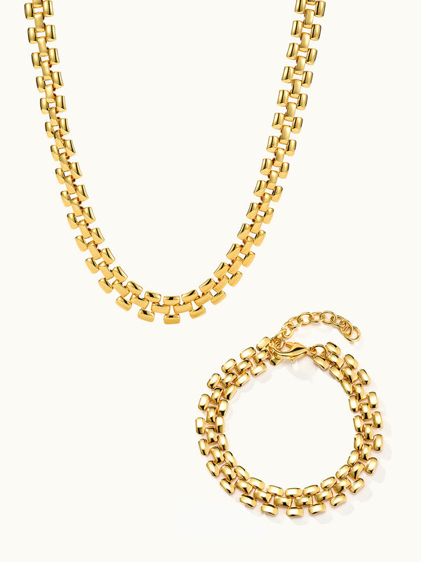 Flat-link Kette und Armband Set