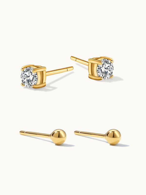 Minimalist and Zircon Stud Earrings Set