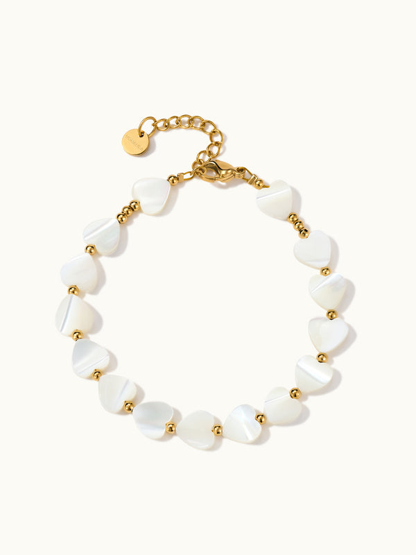 Heart Mother-Of-Pearl With Gold Bead Armband