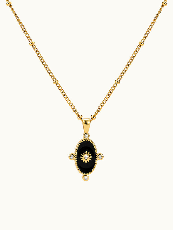 Vintage Star Enamel Oval Necklace