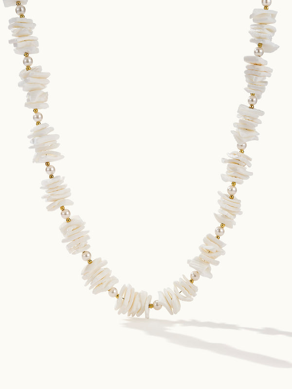 White Puka Shell Pearl Necklace