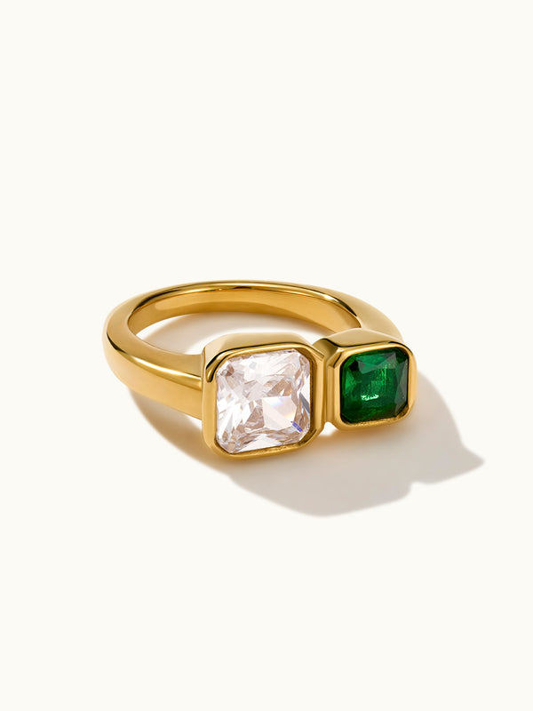 Square Cut two-tone Zircon Ring