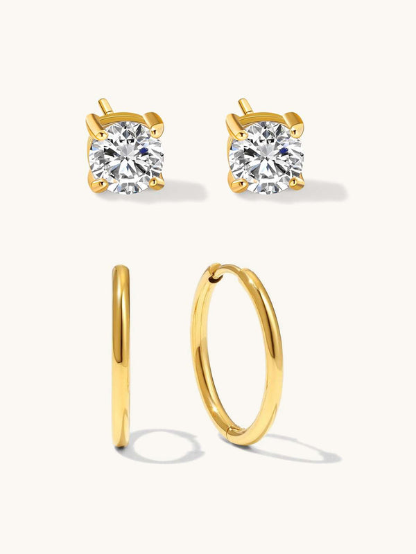 Pure Mind Gold Stud Ohrringe und Tube Medium 14mm Hoops