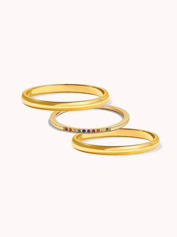 Two Minimalism 2mm Ring & Slim Rainbow Ring Set