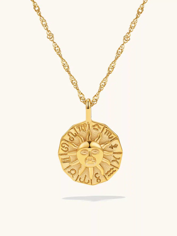 Vintage Zodiac Sun Pendant Necklace