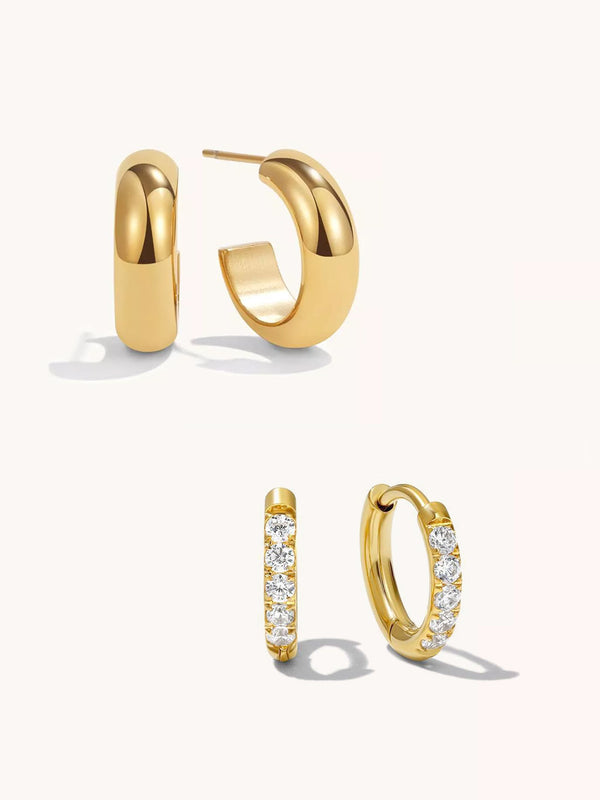 Chunky Small Hoops und Classic Zirkonia mini Hoops Ohrringe Set