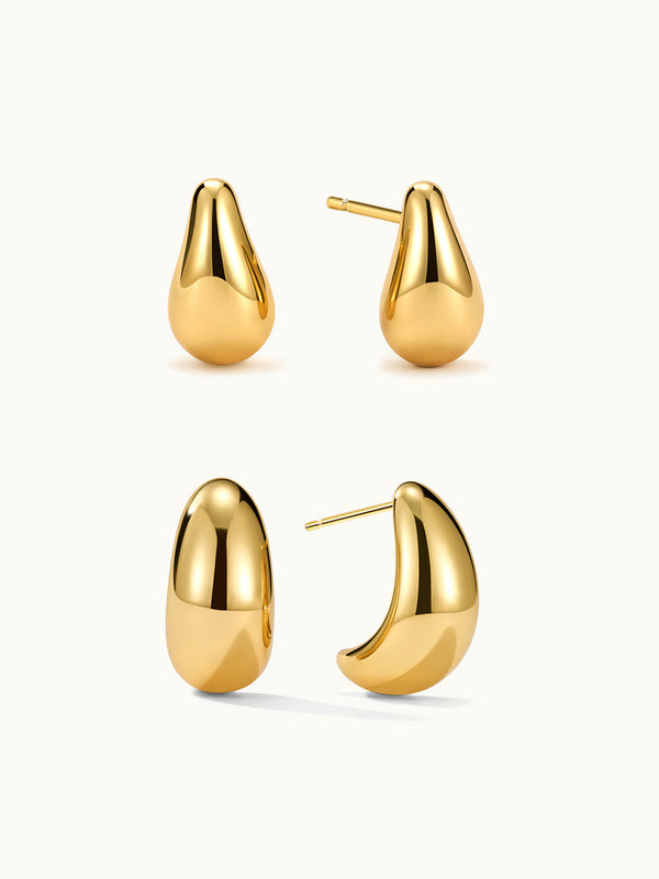 Mini Teardrop Ohrringe und Moon Hoop Ohrringe Set
